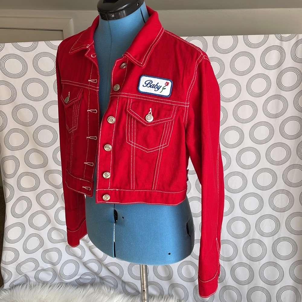 Cropped denim coat Baby embroidered Y2K spice girls Jean jacket